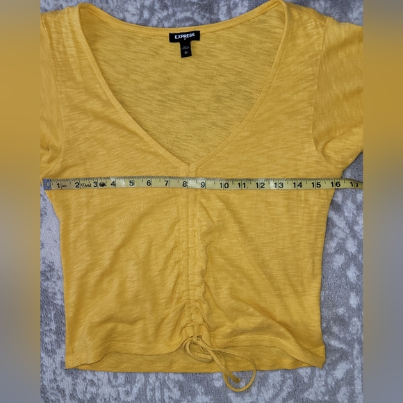 Express Knit Yellow Drawstring Balloon Sleeve Casual Top, Size S - Picture 6 of 8